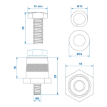 Accupolen set messing schroefbaar M6 met bout en ring